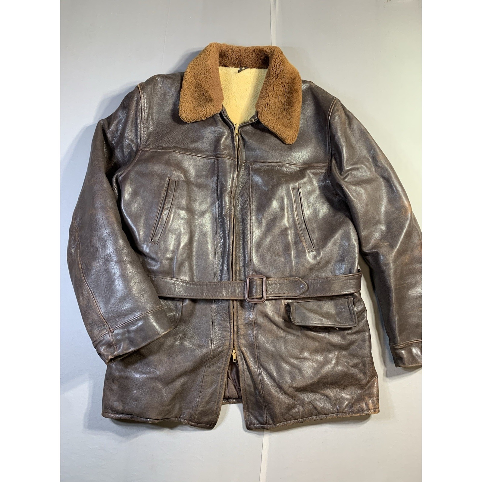 30-40's Hercules Sears Front Quarter Horsehide Shawl Collar Car Coat Jacket M